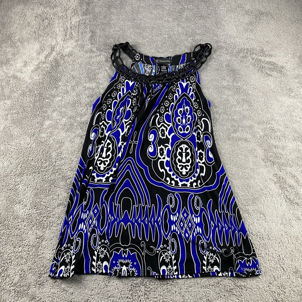 INC Stretch Lined Dress Womens Large Black White Blue Geometric